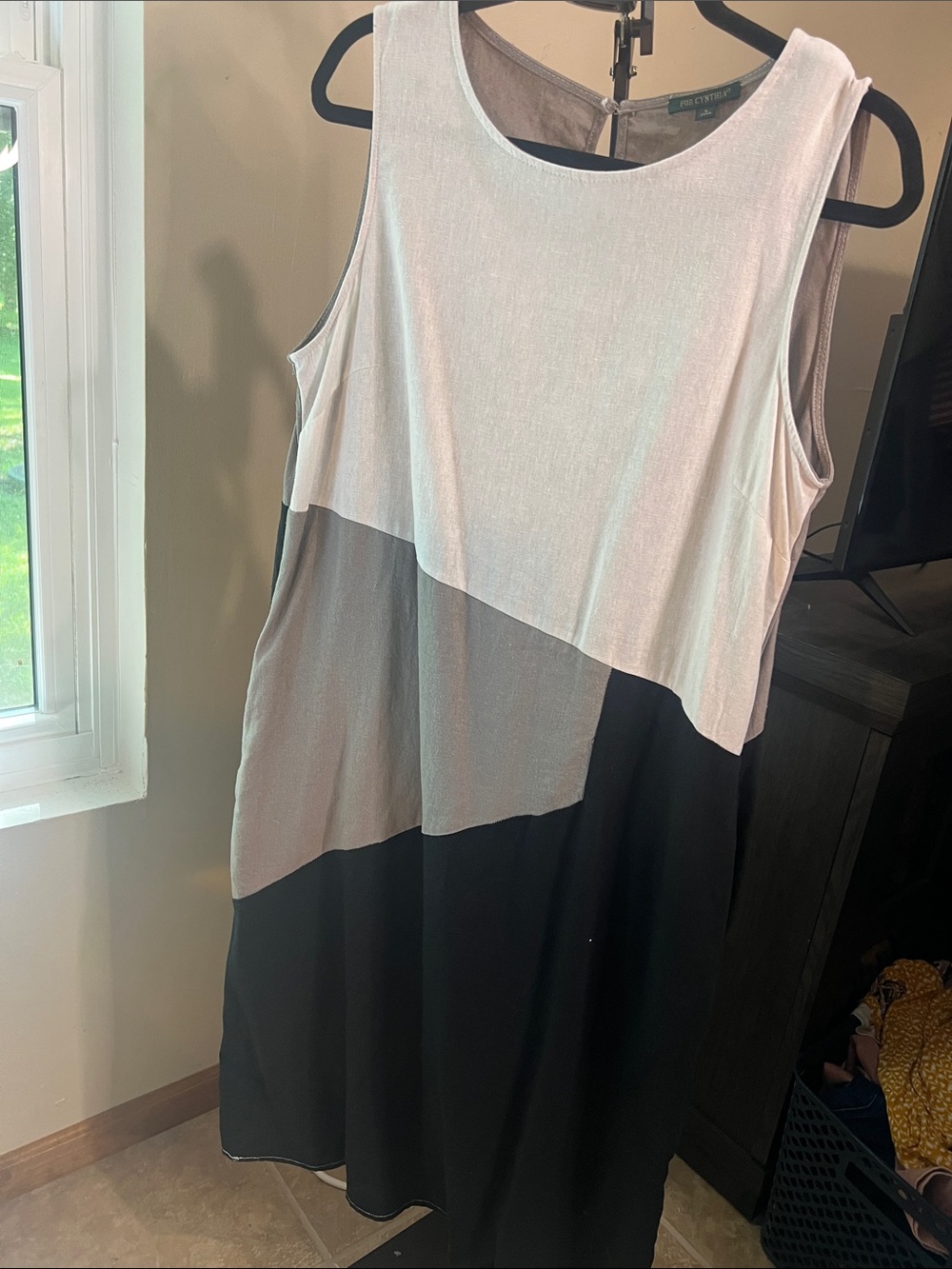 For Cynthia Colorblock Midi Dress in White, Gray, Black 2280